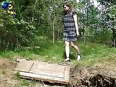Seductive young teenie drains her bladder outdoors Part 1