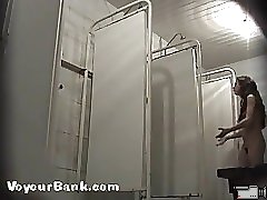 Spying after slim longhaired honey with bushy twat Part 1